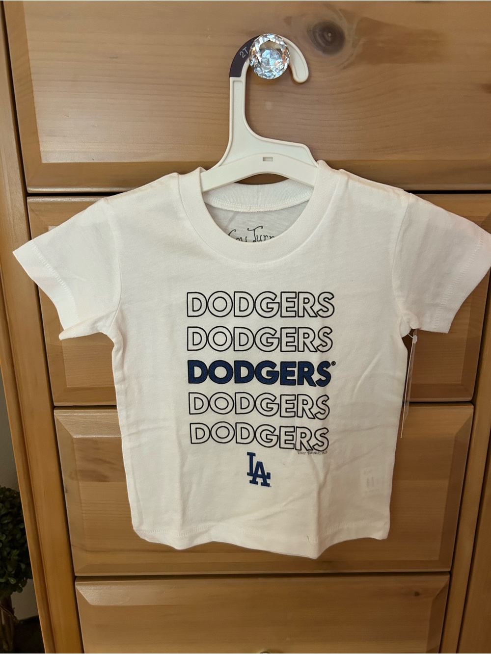 Kids White Dodgers Short-Sleeve Tee with Navy Logo